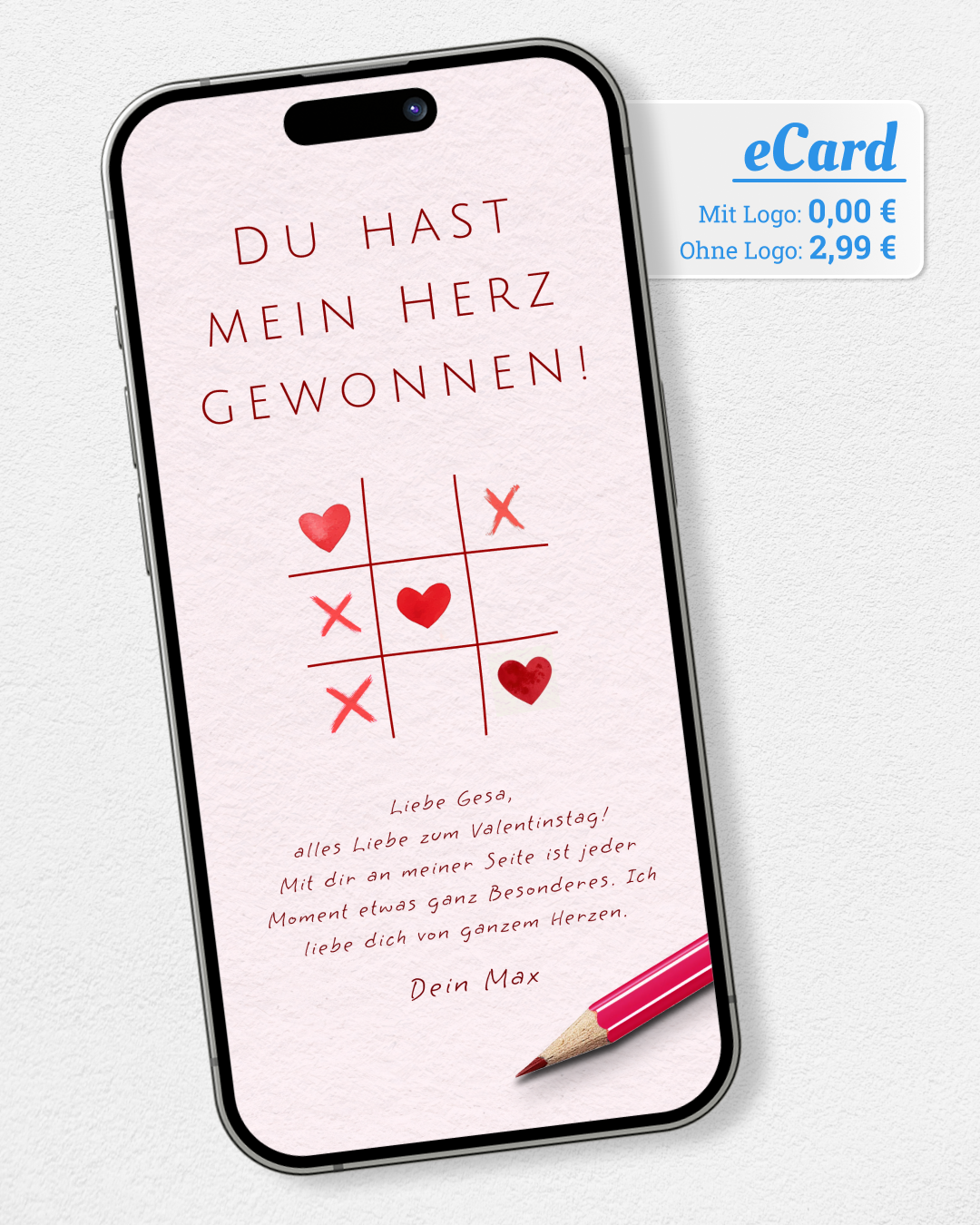 digitale Valentins-eCard fuer WhatsApp "Herz-gewonnen"