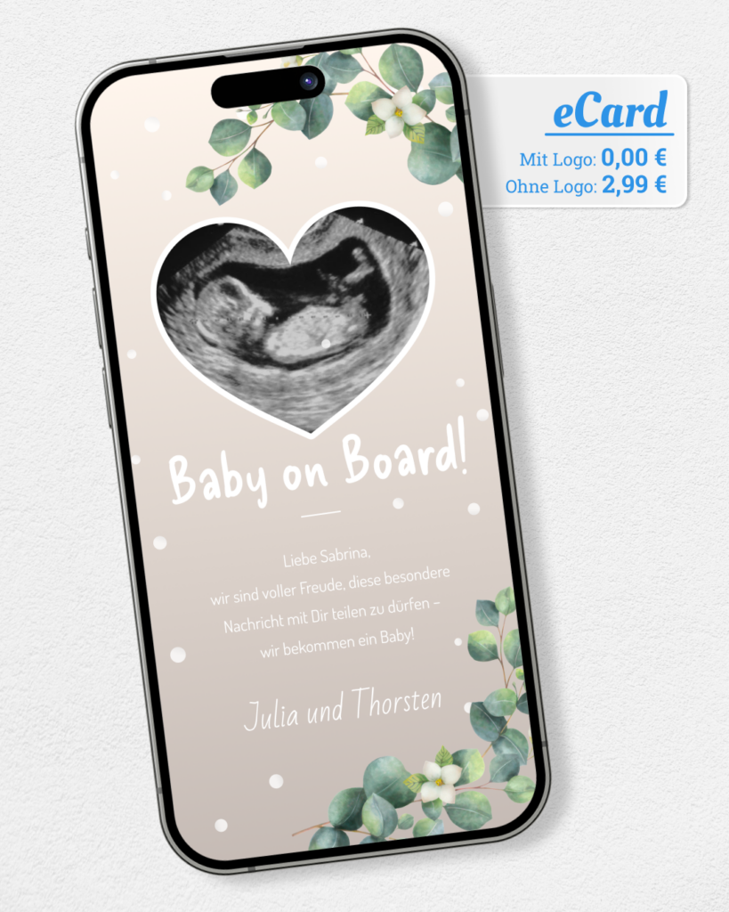 Schwangerschafts eCard Baby on Board auf Smartphone Display