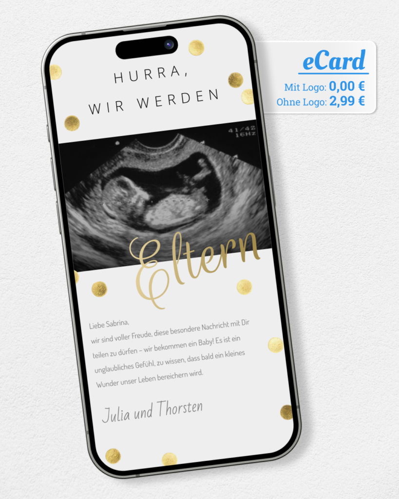 Schwangerschaftskarte fuer WhatsApp auf Smartphone Display